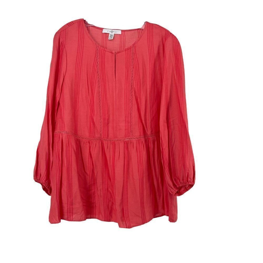 Fever Pink Bohemian Blouse Long Sleeve Round Neck Size M Lantern Sleeves Casual